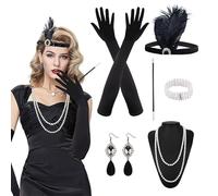 dinghaole 6 Pièces Accessoire Année 20 Femme, Accessoire Gatsby Femme, pour la Robe Annee 20, Déguisement Carnaval Femme, Costume Carnaval Femme, Gatsby Femme, Robe Charleston Femme Annee 20