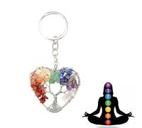 dinghaole Arbre de Vie Porte Clef Original, Ronde 7 Chakra Guérir Cristal Arbre de Vie Porte, Porte-clés Bijoux Tissés à La Main avec Pierres Naturelles pour Femmes Hommes