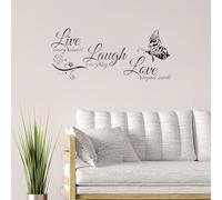 dinghaole Autocollants muraux amovibles avec citations « Live Love Laugh » - Motif papillon - Décoration murale pour chambre à coucher, salon