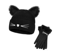 dinghaole Bonnet d'hiver Chaud et Souple avec Oreilles de Chat, Cat Gloves, Bonnet Mignon pour Amoureux des Chats, Bonnet Tricoté Chaud pour l'hiver, Cadeau de Chat pour Filles, Femmes