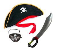 dinghaole Costume de pirate - Chapeau de pirate, cache-œil et épée gonflable de 73 cm pour adultes - Accessoires cosmétiques pour Halloween, bal masqué, fête à thème, jeu de rôle
