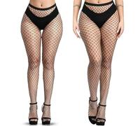 dinghaole Lot de 2 paires de collants résille pour femme, collants résille élastiques, collants noirs pour femmes, collants en résille pour femmes, collants en résille grande taille, taille unique