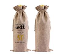 Dinghaole Sac à Bouteille de Vin en Toile de Jute,Cadeau 50 Ans Femme Homme,Réutilisables avec Cordon de Serrage Sacs Cadeaux pour Bouteilles de vin