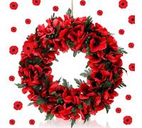 Dingion Couronne de coquelicot commémorative artificielle de 32,6 cm avec fleurs de coquelicot et feuilles vertes pour porte d'entrée, décoration florale pour extérieur, intérieur, maison, ferme, fête