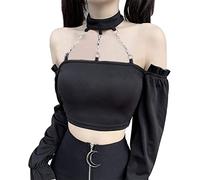 DINGJIUYAN Haut Sexy à Col Ras-du-Cou Punk pour Femmes, Débardeur Sans Dos avec Boucle, Cami d'Été, Noir , S