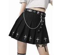 DINGJIUYAN Jupe Mini Punk à Impression Croisée avec Chaîne et Ceinture Noire - Jupe Plissé Uniforme, 3XL