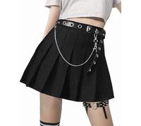 DINGJIUYAN Jupe Mini Punk à Impression Croisée avec Chaîne et Ceinture Noire - Jupe Plissé Uniforme, G, XL