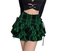 DINGJIUYAN Jupe plissée noire esthétique gothique à volants vintage - Mini jupes à ourlet - Vêtements de rue taille haute - Bandage à œillets - Tenues d'été, L