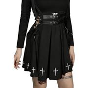 DINGJIUYAN Jupe plissée noire punk gothique streetwear taille haute boucle à lacets mini jupe Harajuku spaghetti jupe, Noir , 44