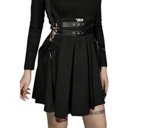 DINGJIUYAN Jupe plissée punk à lanières gothiques streetwear taille haute boucle à lacets mini jupe Harajuku jupes courtes décontractées, 01 - Noir, S
