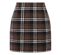 DINGJIUYAN Mini jupe à carreaux en fausse laine pour femme, taille haute, jupe moulante pour automne, hiver, printemps, Café noir, S
