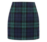 DINGJIUYAN Mini jupe à carreaux en fausse laine pour femme, taille haute, jupe moulante pour automne, hiver, printemps, bleu marine, XL
