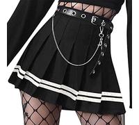 DINGJIUYAN Mini jupes foncées avec chaîne et ceinture plissée noire, 2 bandes noires avec ceinture en chaîne, S
