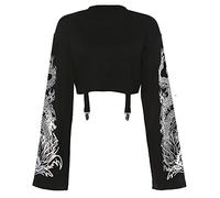 DINGJIUYAN Vêtements gothiques Emo Chemise Punk Grunge Mignon Tops Kawaii Alt Vêtements Harajuku Pull, 06 - Noir, S