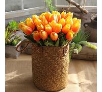 Dinglong 5 Pcs Soie Artificielle PU Tulipes Faux Artificiales Bouquets Party Decor Tulipes Maison Mariage DéCoratif Fleurs Couronnes,PU Tulip Floral,Cadeau De FêTe des MèRes CréAtive (Orange)