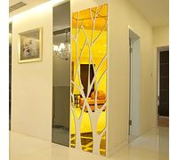 Dinglong Beauté Sticker Mural Acrylique 3D Branche d'arbre et Bulles Autocollants Miroir, Sticker Mural Effet Miroir avec Motif Arbres en 3D, pour Décoration Chambre Salon Salle de Bain Toilette (Or)