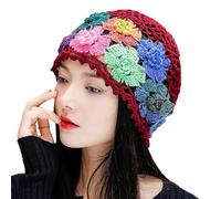 Dinglong Bonnets À Pompons Chapeau Tricoté Au Crochet en Coton Brodé À la Main, Vintage, Ajouré, Floral, Chapeau en Fourrure Femme Bonnet Noir Homme Bonnet Casquette Homme Bonnet Homme Stylé