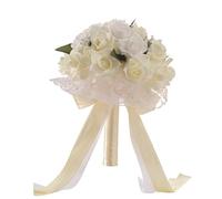 Dinglong Bouquet De Mariee, PE Rose Demoiselle d'honneur Mariage Mousse Fleurs Rose Bouquet De MariéE Ruban Faux Mariage Bouquet FêTe DéCor Romantique Fleurs (Blanc)