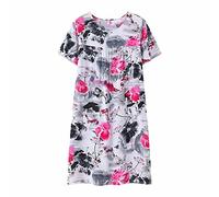 Dinglong Chemises de Nuit Robe de Nuit à Manches Courtes en Soie de Coton d'été pour Les Femmes d'âge Moyen Nouvelle Robe Ample à la Maison vêtements de Nuit pour Personnes âgées Robe de