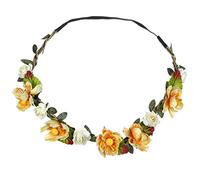 Dinglong Femme Fleur Bandeau MariéE Mariage Cheveux Bandes Accessoires Filles BohèMe Garland ÉTé Plage TêTe Bandes Coiffe ÉLastique Couronne Festival Bandeau (Jaune)