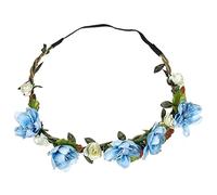 Dinglong Femme Fleur Bandeau MariéE Mariage Cheveux Bandes Accessoires Filles BohèMe Garland ÉTé Plage TêTe Bandes Coiffe ÉLastique Couronne Festival Bandeau (Bleu)