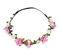 Dinglong Femme Fleur Bandeau MariéE Mariage Cheveux Bandes Accessoires Filles BohèMe Garland ÉTé Plage TêTe Bandes Coiffe ÉLastique Couronne Festival Bandeau (Rose)