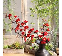 Dinglong Fleurs Fleur Floral Cerisier Printemps Plumes Fleur Branche Simulation Soie Faux Mariage Bouquet FêTe DéCoration Art Romantique (Rouge)