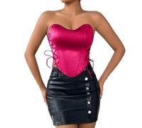 Dinglong Hauts Corset pour Femmes Vintage Floral Bustier Hauts Licou Récolte Hauts Sexy Désossé Bustier Bodyshaper Strapless Bra (Hot Pink, L)