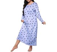 Dinglong Jupe de Nuit Femme Robe de Nuit décontractée Grande Taille pour Femmes, imprimé cœur, Manches Longues, col Rond, Extensible, Ample, Chemise de Nuit Robe Grande Taille Femme 56 58 60