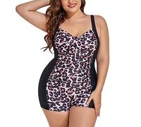 Dinglong Maillot 1 Pièce Ventre Plat pour Femme - Maillot de Bain été Vintage Imprimé Grande Taille pour Hot Spring Resort (Black, XL)