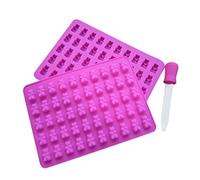 Dinglong Moule De Bonbons, Mignon Gummy Ours 50 Cavité Silicone Plateau Faire Chocolat Bonbons GeléE De Glace Moule DIY Enfants GâTeau avec Dropper Outils Cadeau pour Vos Enfants (Rose Vif)