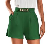 Dinglong Pantalon Fluide Femme été Chic Short d'été élégant Taille Haute plissé à Jambe Droite pour Femme avec Poches Pantalon Fluide Femme été Chic Pantalon décontracté Femme Automne