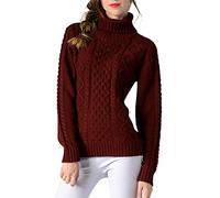 Dinglong Pull Long Femme Pull À Col Roulé pour Femme Couleur Unie en À Manches Longues Torsadé À Fleurs Col Roulé Femme Noir Pull Femme Crochet Colle Roulé Longue Pull Femme d'hiver Col Roulé Leger