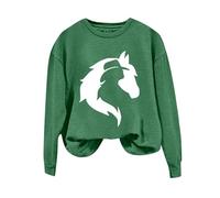 Dinglong Sweat sans Capuche Femme Sweat sans Capuche Pull Bleu Femme Sweat à Capuche imprimé Cheval et Figurine à Manches Longues et col Rond pour Femme sans Chapeau Pull Bleu Femme