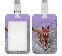Dingo in Lavender Field Porte-badge avec cordons rétractables verticaux en plastique pour enseignant, infirmière, médecin, bureau, cadeau pour collègues de travail