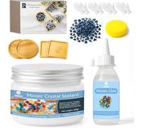 DINGSEN Kit de Mosaïque, Comprenant des Carreaux de Mosaïque, des Sous-tasses en Bambou, de la Colle et du Joint de Remplissage, Idéal pour les Projets DIY et la Décoration Maison(Peinture à l'encre)