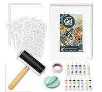 DINGSEN Kit de plaque de gravure en gel, ensemble complet de gravure avec plaque de gel 12,7 cm x 17,8 cm, brayer, peintures à l'eau, papier de gravure A5 et outils essentiels pour l'art mixte, la