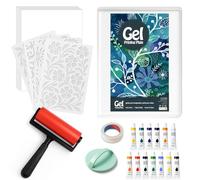 DINGSEN Kit de plaque de gravure en gel, ensemble complet de gravure avec plaque de gel 12,7 cm x 17,8 cm, brayer, peintures à l'eau, papier de gravure A5 et outils essentiels pour l'art mixte, la