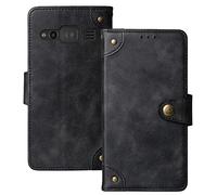 Dingshengk Flip Noir Retro Veritable Cuir Housse Magnétique Téléphone Coque TPU Silicone pour Doro 1370 1371 1372 2.4 inch Étui Cas Couverture Protecteur Case Portefeuille Cover