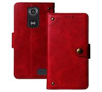 Dingshengk Flip Rouge Retro Veritable Cuir Housse Magnétique Téléphone Coque TPU Silicone pour Doro Liberto 8031 8030/8028 4.5" Étui Cas Couverture Protecteur Case Portefeuille Cover