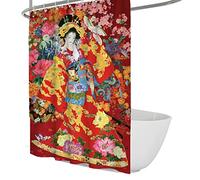 DINGSION Anime Rideau de Douche Geisha Japonais Belles Filles Dansant Ukiyoe Style Asiatique Salle de Bain Baignoire Décor Rideaux avec Crochets W180xL200cm