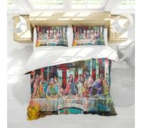DINGSION Célèbre Tableau Housse de Couette Set 3 pièces La Cène des œuvres de Léonard de Vinci Parure de lit Chambre avec 2 taies d’Oreiller 4 Liens 240 x 220 cm
