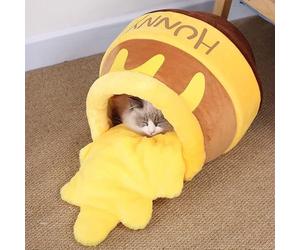 DINGYU Nid de chat Little Red Book Winnie l'ourson Honey Can The Same Four Seasons General Maison pour chat semi-fermée Produits pour animaux de compagnie