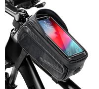 Dinhauyon Support Téléphone Vélo sous 6,8 Pouces, Porte Smartphone Cyclisme avec Ecouteurs/Port Recharge et Stable en Trois Points, Sacoche Cadre VTT Imperméable PU pour Espèces, Outil Réparatio