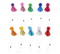 DINHEAROM 10 Pièces Chapeaux Anniversaire pour Chiens et Bandeau Ajustable avec Pompons Pailletés Accessoires de Fête pour Chiots Kittens et Peluches Décorations de