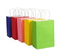DINHEAROM 20 pièces Sachet Papier Kraft Lot de Pochettes avec Poignées pour Anniversaire Mariage Baptême Noël Jaune Rose Vert Bleu Rouge