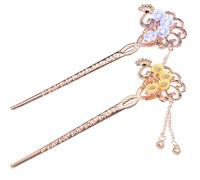 DINHEAROM Baguettes à Cheveux Épingles Décoratives Lot de 2 en Alliage Style Chinois avec Pompons pour Créer Chignon Élégant, Accessoires Cheveux Femme Vintage