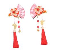 DINHEAROM Barrette D'éventail Japonaise Coiffe à Pompons 2 Pièces Taille Moyenne Décoration Cheveux Pour Filles Usage Quotidien Style Japonerie