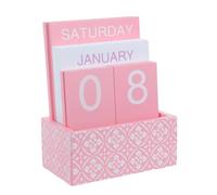 DINHEAROM Calendrier Perpétuel de Bureau en Bois Mini Format, Blocs Affichant Mois, Semaine et Date, Calendrier Perpétuel Décoratif Réutilisable, Ornement de Table Rose pour Organisation