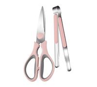 DINHEAROM Ciseaux Cuisine et Pinces Alimentaires Multifonctionnels en Acier Inoxydable, Ensemble 2 Pièces Rose, Poignée Antidérapante Ergonomique, pour Barbecue et Repas à Domicile